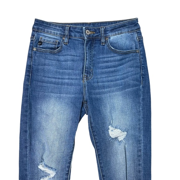 KanCan Women’s High Rise Medium Wash Distressed Cuffed Skinny Jeans - Picture 4 of 7